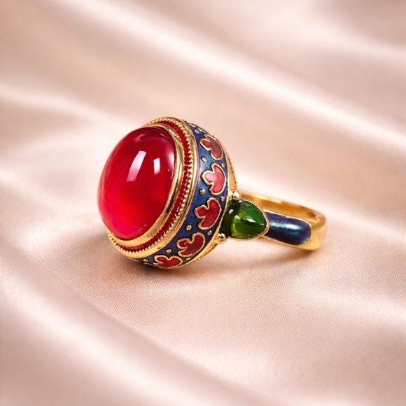 Anthropologie Jewelry - Ethnic Vintage Red Cabochon Enamel Ring